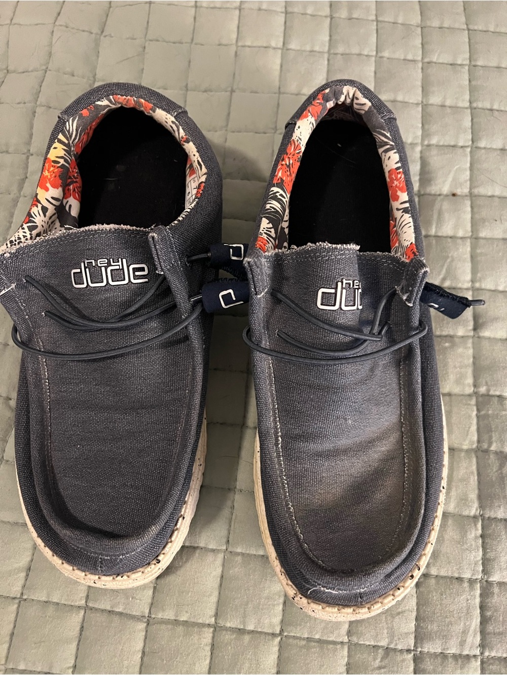 Hey Dude Navy Slip-On Loafers with Floral Lining